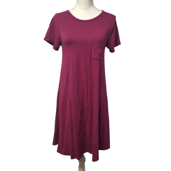 Lularoe Burgundy Carly Dress Womens XS Tee Shirt Style Front Chest Pocket Knee - Picture 11 of 11